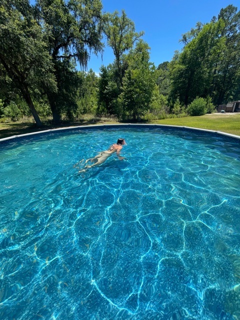 enjoying the pool